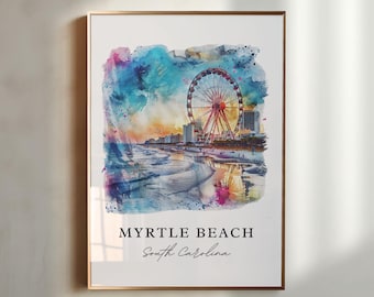 Myrtle Beach SC Art, Myrtle Beach Print, Myrtle Beach Watercolor Art, Horry County SC Gift, Travel Poster, Housewarming Gift