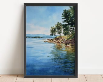 Lake Winnipesaukee Watercolor Art Lake Winnipesaukee Travel Print White Mountains Artwork White Mountains NH Decor Winnipesaukee Wall Art