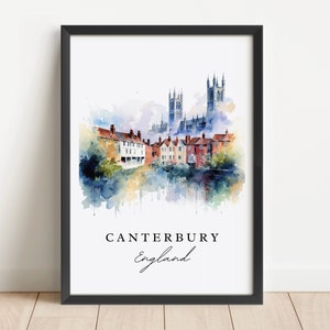 Canterbury traditional travel art - England, Canterbury poster, Wedding gift, Birthday present, Custom Text, Personalized Gift