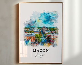 Macon Georgia Art, Macon GA Print, Macon Watercolor Art, Macon Georgia Gift, Travel Poster, Housewarming Gift