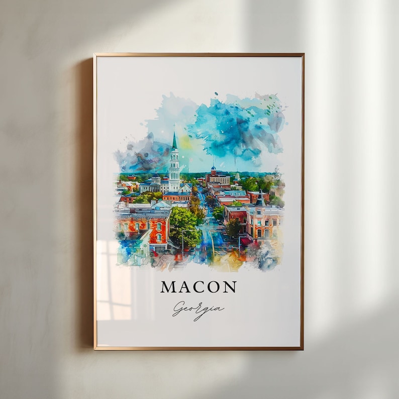Sztuka Macon w Georgii, Druk Macon GA, Sztuka akwarelowa Macon, Prezent z Macon w Georgii, Plakat podróżniczy, Prezent na parapetówkę zdjęcie 1