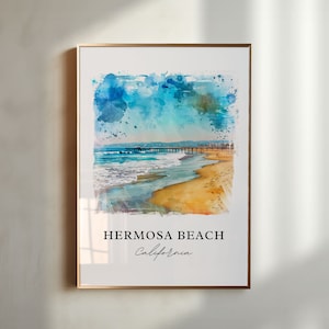 Hermosa Beach Wall Art, Hermosa Beach Print, Hermosa Beach CA Watercolor, Hermosa Beach Gift, Travel Poster, Housewarming Gift