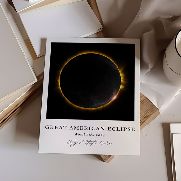 Obra de arte personalizada del eclipse, arte del eclipse 2024, impresión del eclipse solar, recuerdo del eclipse, arte del eclipse solar, gran costumbre del eclipse americano