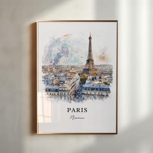 Paris Skyline Wall Art, Paris France Print, Paris Watercolor Art, Paris France Gift, Travel Print, Travel Poster, Housewarming Gift