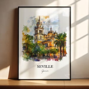 Arte mural de Sevilla, España, impresión de Sevilla, acuarela de España, regalo de Sevilla, impresión de viaje, póster de viaje, regalo de inauguración de la casa