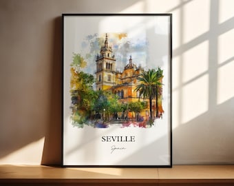 絵画 セリビヤの街並み セビリアの水彩画、スペインの壁画、セビリアの街並みの絵画、スペイン