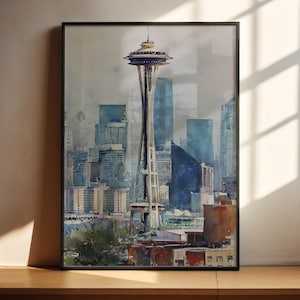 Seattle WA Watercolor Art Seattle Travel Print Seattle Washington Artwork Seattle Decor Space Needle Wall Art