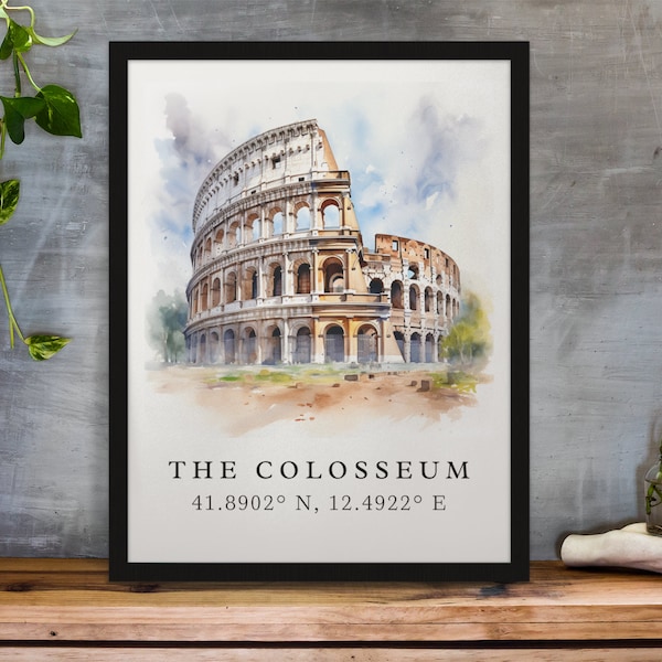 Colosseum traditional travel art - Italy, Rome poster, Wedding gift, Birthday present, Custom Text, Personalised Gift