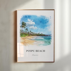 Poipu Beach Wall Art, Kauai South Shore Print, Poipu Beach Watercolor Art, Poipu Beach Gift, Travel Print, Travel Poster, Housewarming Gift