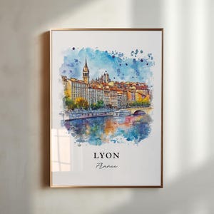 Lyon Frankreich Wandkunst, Lyon Druck, Lyon FR Aquarell Kunst, Lyon Frankreich Geschenk, Auvergne-Rhône Reiseplakat, Housewarming Geschenk