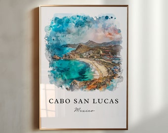 Cabo San Lucas Wall Art, Cabo MX Print, Cabo Watercolor Artwork, Cabo Mexico Gift, Travel Poster, Housewarming Gift