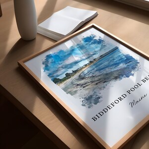 Biddeford Pool Beach Art, Biddeford Beach ME print, Saco Bay aquarel, Kennebunkport cadeau, reisposter, housewarmingcadeau afbeelding 3