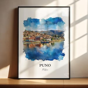 Puno Peru Wall Art, Lake Titicaca Print, Peru Watercolor Art, Puno Peru Gift, Travel Print, Travel Poster, Housewarming Gift