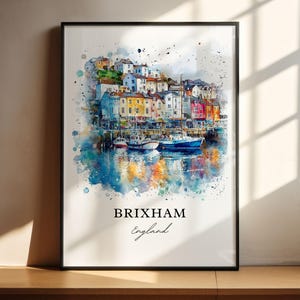 Brixham Wall Art, Devon England Print, Torbay Watercolor Art, Brixham Gift, Travel Print, Travel Poster, Housewarming Gift