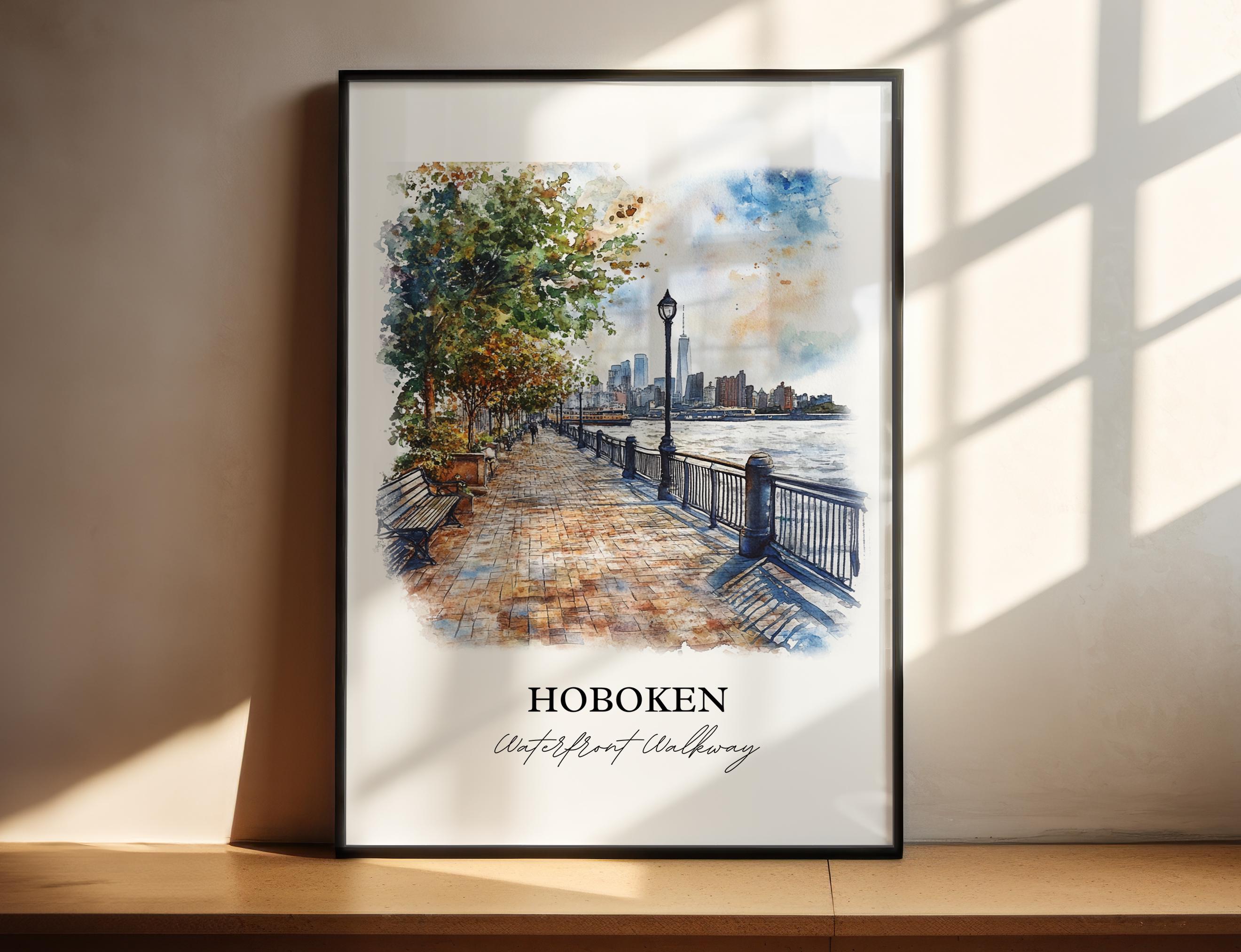 Hoboken NJ Wall Art, Hoboken Print, North Jersey Watercolor Art, Hoboken Gift, Travel Print, Travel Poster, Housewarming Gift