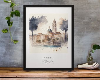 Split traditional travel art - Croatia, Split poster, Wedding gift, Birthday present, Custom Text, Personalised Gift