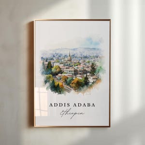 Addis Ababa watercolor travel art - Ethiopia, Addis Ababa poster, Wedding gift, Birthday present, Custom Text, Personalized Gift