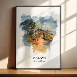 Malawi Wandbild, Malawi Druck, Malawi Aquarell Kunst, Ostafrika Geschenk, Reisedruck, Reiseplakat, Housewarminggeschenk