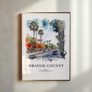Orange County Wandkunst, Orange County CA Druck, SoCal Aquarell Kunst, Orange County Geschenk, Reisedruck, Reiseposter, Housewarming Geschenk