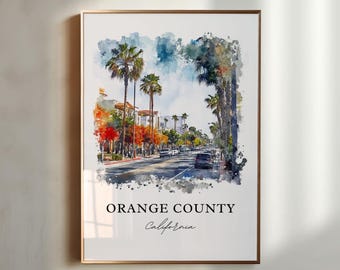 Orange County Wall Art, Orange County CA Print, SoCal Watercolor Art, Orange County Gift, Travel Print, Travel Poster, Housewarming Gift
