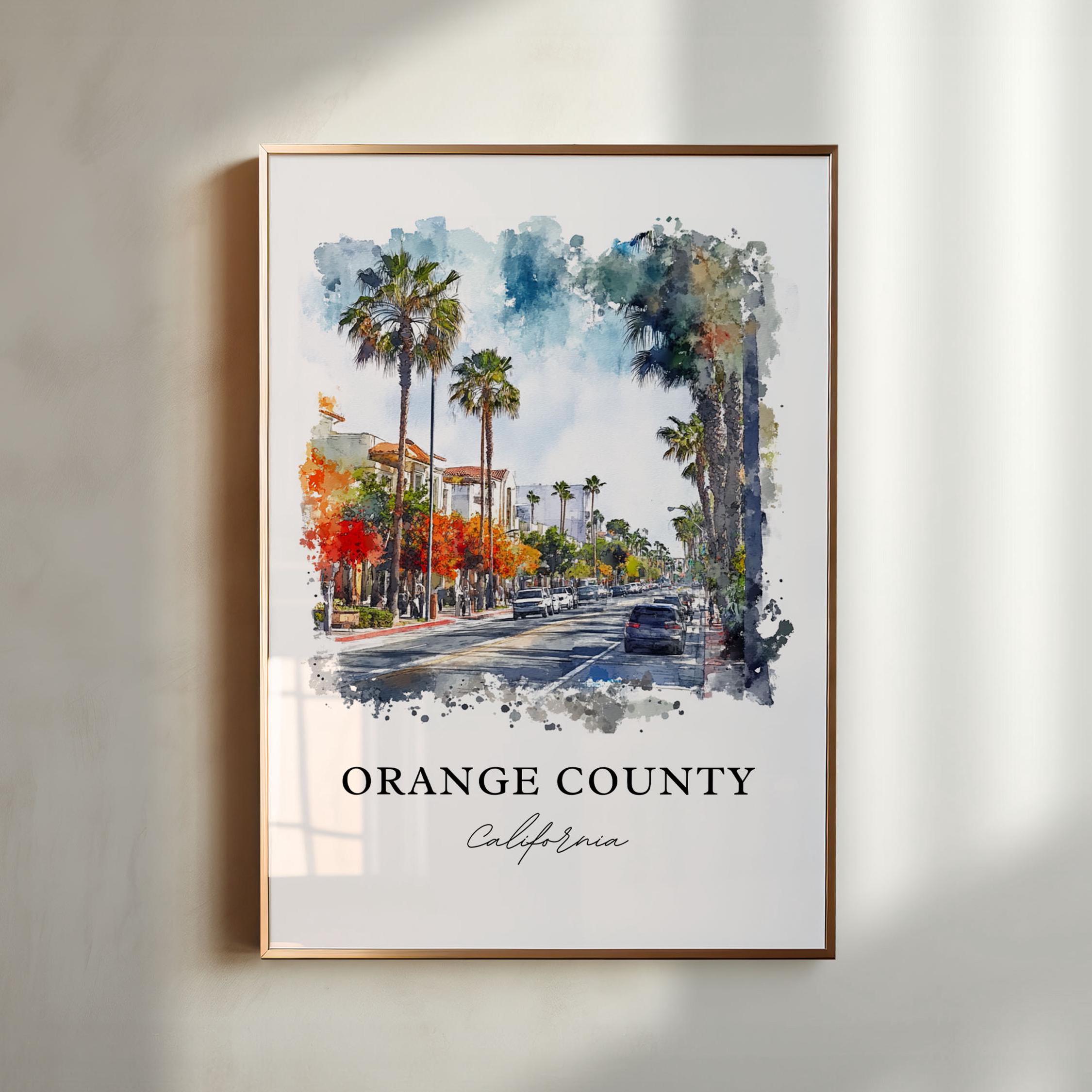 Orange County Wall Art, Orange County CA Print, Socal Watercolor