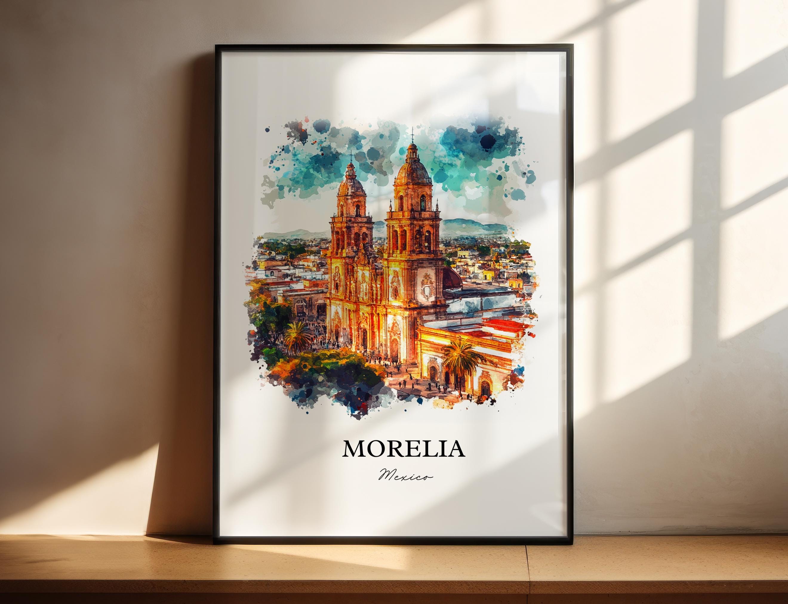 Morelia Mexico Wall Art, Michoacán Print, Mexico Watercolor Art