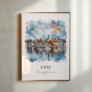 Erie PA muurkunst, Erie Print, Presque Isle aquarel, Lake Erie cadeau, reisposter, housewarmingcadeau
