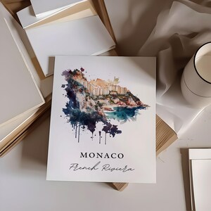 Monaco Watercolor Map Art Print – French Riviera Travel Poster image 2