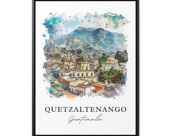 Arte mural de Quetzaltenango, impresión de Xela, acuarela de Guatemala,  regalo de Quetzaltenango, póster de viaje, regalo de inauguración de la casa