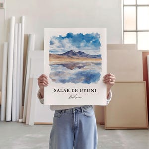 Salar De Uyuni Wall Art, Bolivia Print, Salar De Uyuni Watercolor Art, Uyuni Salt Flat Gift, Travel Print, Travel Poster, Housewarming Gift image 3