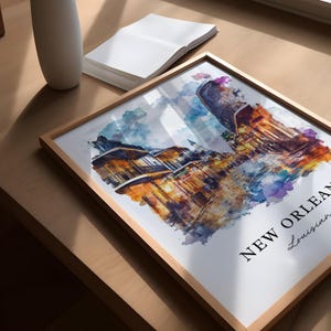Arte mural de Nueva Orleans, impresión de Nueva Orleans, acuarela de Nueva Orleans, regalo de Bourbon Street, póster de viaje, regalo de inauguración de la casa imagen 3