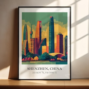 Shenzhen Art, Shenzhen Retro Travel Art, Shenzhen China Home Decor, Shenzhen Gift, China Travel Art, Travel Prints, Housewarming Gift