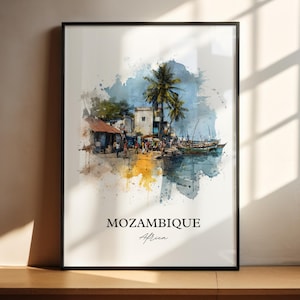Mozambique Wall Art, Mozambique Print, Mozambique Watercolor Art, Mozambique Gift, Travel Print, Travel Poster, Housewarming Gift