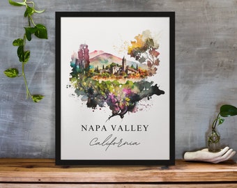 Napa Valley traditional travel art - California, Napa Valley poster, Wedding gift, Birthday present, Custom Text, Personalised Gift