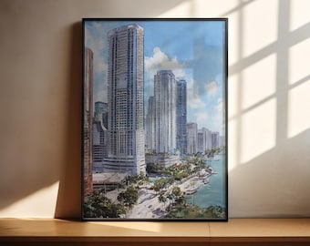 Arte em aquarela de Miami, impressão de viagem para Miami Beach, arte de Miami Beach, decoração de Miami, arte de parede de Miami, Flórida