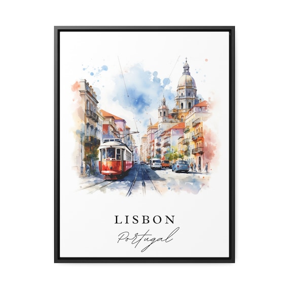 Lisbon Portugal Print - Cityscape Watercolor Art, Framed Option