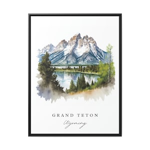 Tetons traditional travel art - Wyoming, The Tetons poster, Wedding gift, Birthday present, Custom Text, Personalized Gift