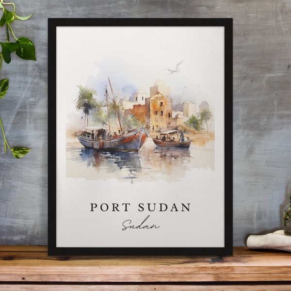 Port Sudan traditional travel art - Sudan, Port Sudan poster, Wedding gift, Birthday present, Custom Text, Personalized Gift