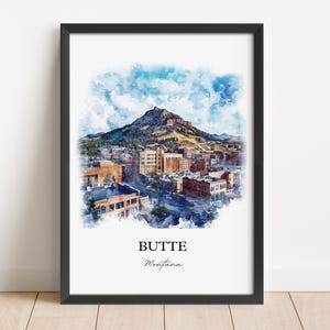 Butte MT Wall Art, Silver Bow County Print, Montana Watercolor Art, Butte Montana Gift, Travel Print, Travel Poster, Housewarming Gift