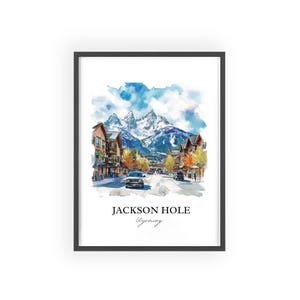 Väggkonst i Jackson Hole, tryck i Jackson, Wyoming, akvarellkonst i Wyoming, present till Jackson Hole, resetryck, reseaffisch, inflyttningspresent bild 7