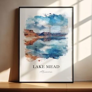 Lake Mead Wall Art, Lake Mead Nevada Print, Hoover Dam Watercolor, Lake Mead Arizona Gift, Travel Print, Travel Poster, Housewarming Gift