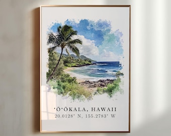 Ookala HI kunst aan de muur, Ookala Hawaii print, Hawaii aquarel kunst, Hilo Hawaii cadeau, reisposter, housewarming cadeau
