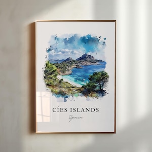 Cíes Islands Wall Art, Pontevedra Print, Galicia Spain Watercolor Art, Cíes Islands Gift, Travel Poster, Housewarming Gift