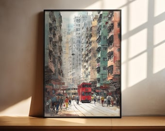 Hong Kong Watercolor Art Hong Kong Travel Print Hong Kong China Artwork Hong Kong City Decor China Wall Art