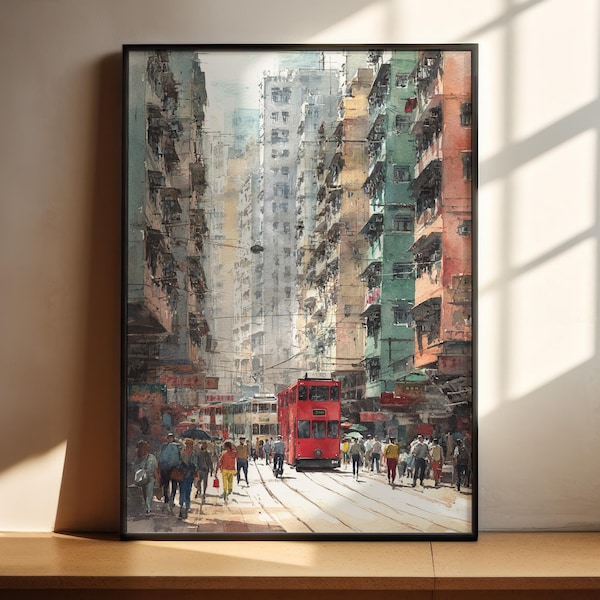 Hong Kong Watercolor Art Hong Kong Travel Print Hong Kong China Artwork Hong Kong City Decor China Wall Art
