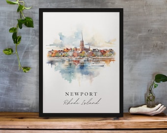 Newport Rhode Island Watercolor Art Print – Custom Cityscape Travel Poster