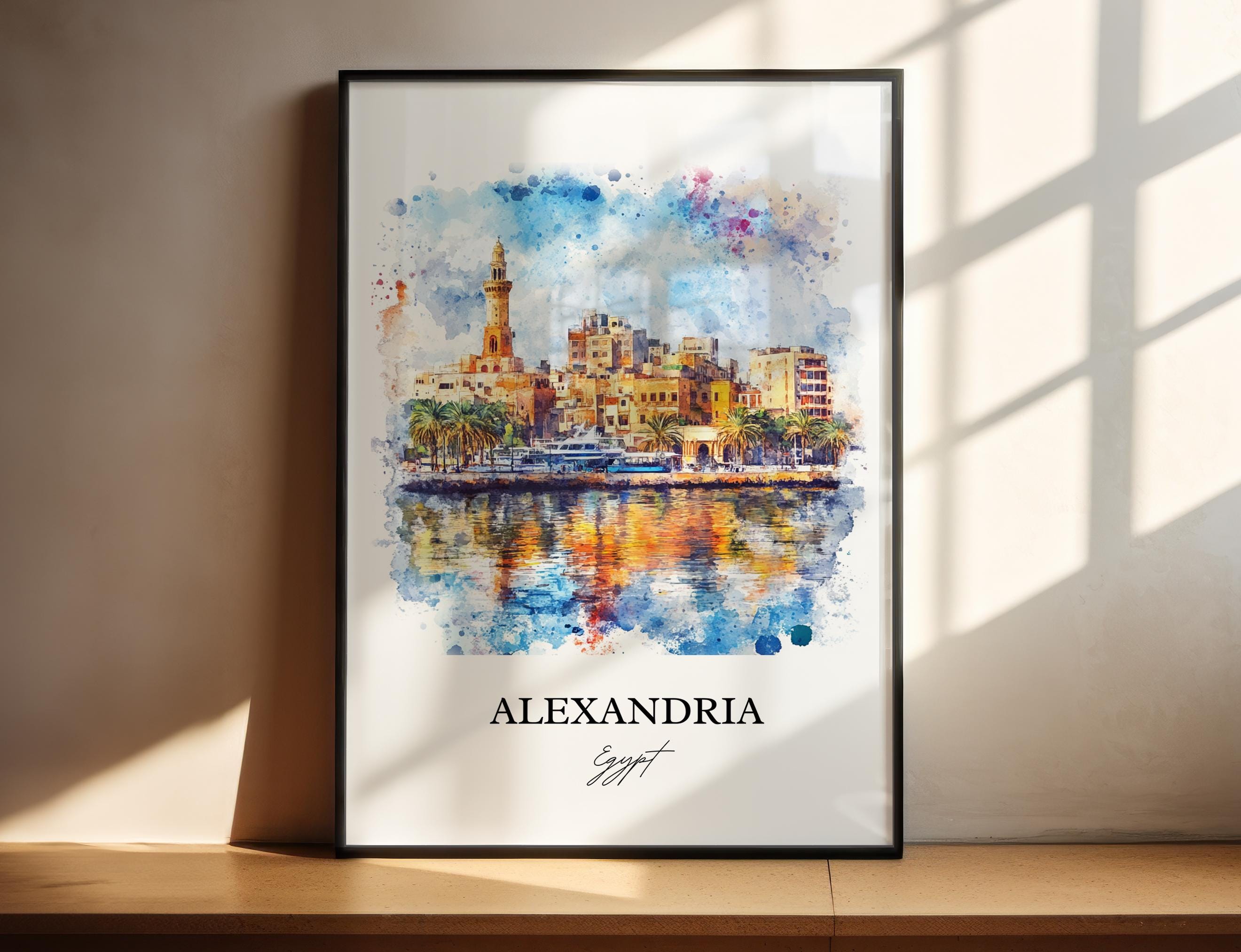 Alexandria Egypt Wall Art, Egypt Print, Egypt Watercolor Art, Alexandria Gift, Travel Print, Travel Poster, Housewarming Gift