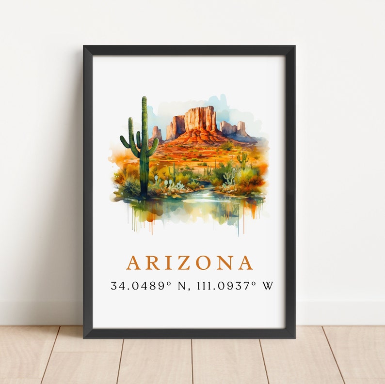 Arizona wall art - Arizona poster print with coordinates, AZ Art - Framed and Unframed Options - Wedding gift, Birthday present, Custom Text image 5