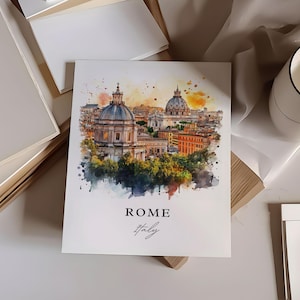 Rome Italy Wall Art, Rome Italy Print, Rome Watercolor Art, Rome Skyline Gift, Italy Travel Poster, Housewarming Gift
