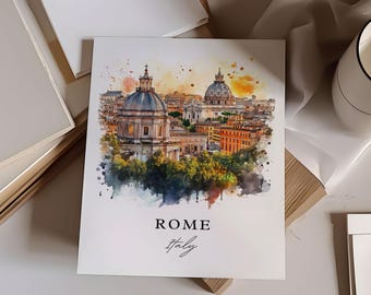 Rome Italy Wall Art, Rome Italy Print, Rome Watercolor Art, Rome Skyline Gift, Italy Travel Poster, Housewarming Gift